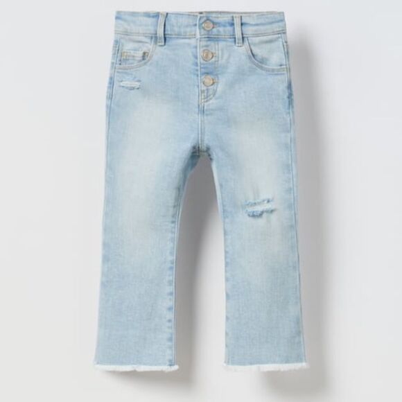 Zara Flared Frayed Jeans Worn Look Blue SZ 4-5 NWT
